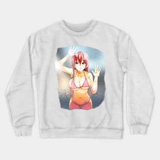 Anime Girl Pink Hair on Screen Crewneck Sweatshirt